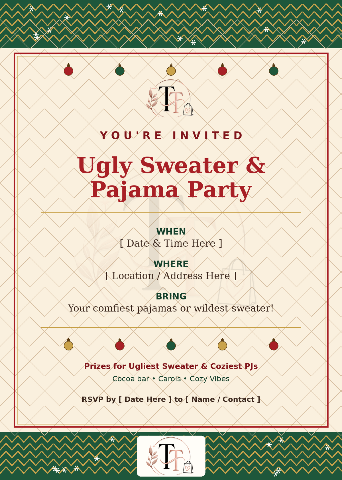 Ugly Sweater & Pajama Party Invite – Edible Printable
